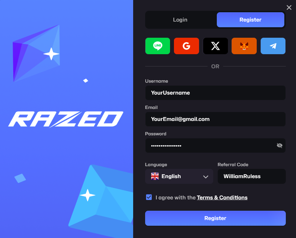Razed Registration Form with WilliamRuless referral code